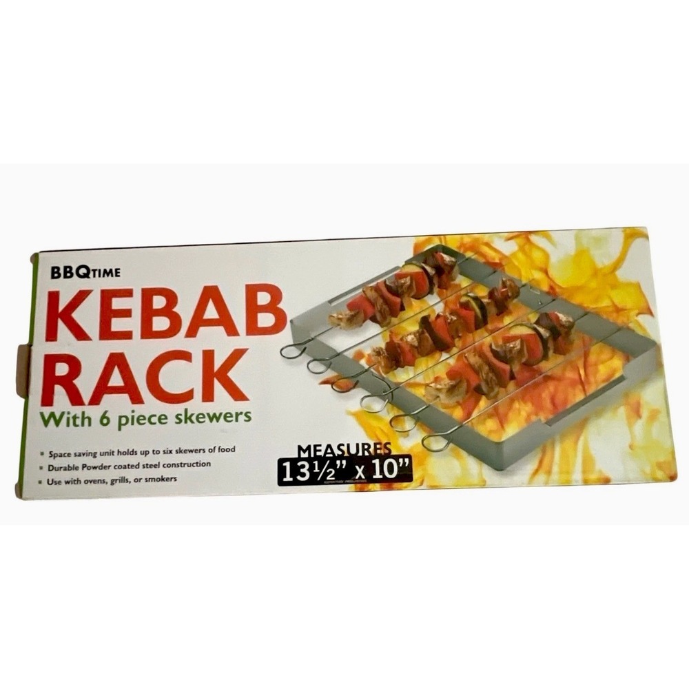 BBQTIME Metal Kebab Rack - 6 Piece Skewers Powder Coated Steel Grill Accessory